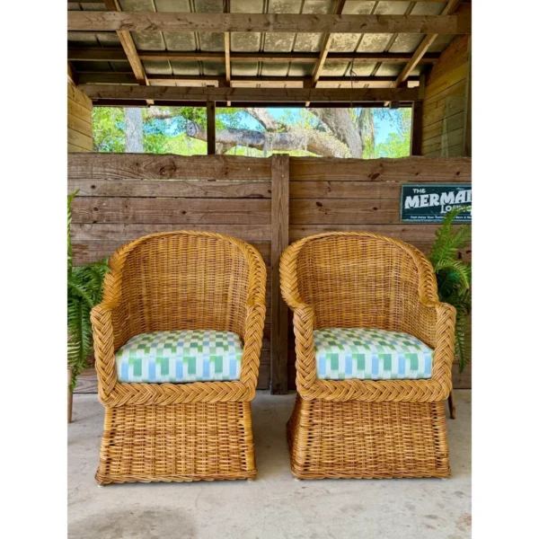 Late 20th Century Restored Rattan Braid Side Chairs Newly Upholstered-Pair - Image 5
