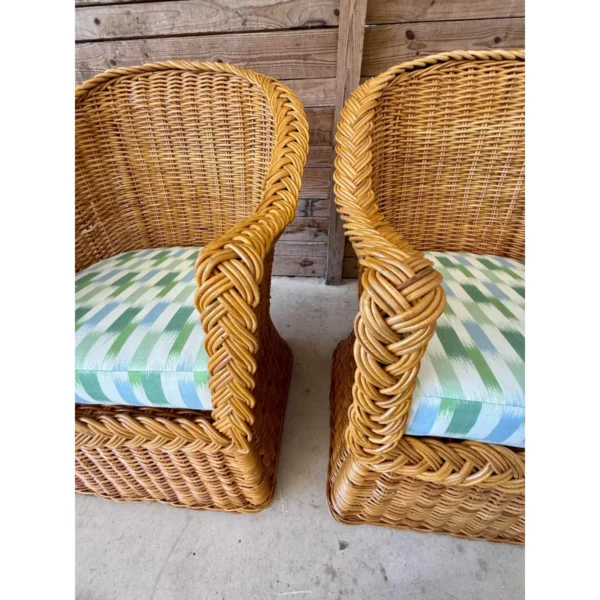 Late 20th Century Restored Rattan Braid Side Chairs Newly Upholstered-Pair - Image 7