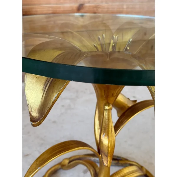Mid-20th Century Arthur Court Gilded Lily Side Table With Glass Top - Image 8
