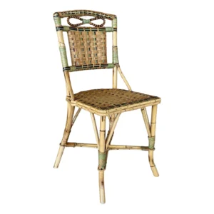 Mid-20th Century French Coastal Rattan Bistro Side Chair With Bow Detail