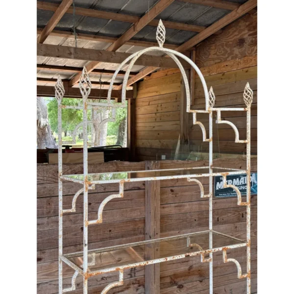 Mid-20th Century Organic Modern Moroccan Style Rustic Iron Etagere With Glass Shelves - Image 3