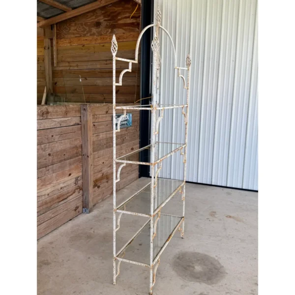 Mid-20th Century Organic Modern Moroccan Style Rustic Iron Etagere With Glass Shelves - Image 5