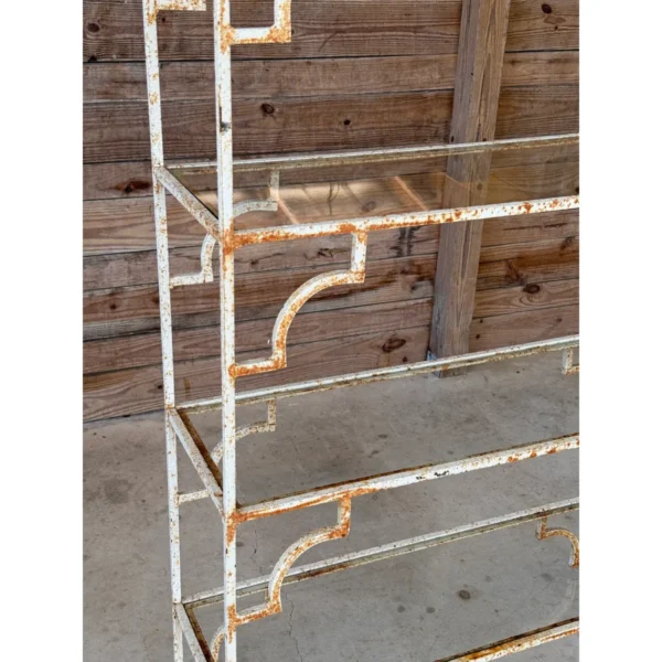Mid-20th Century Organic Modern Moroccan Style Rustic Iron Etagere With Glass Shelves - Image 4