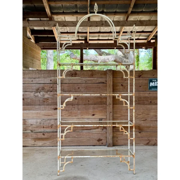 Mid-20th Century Organic Modern Moroccan Style Rustic Iron Etagere With Glass Shelves - Image 12