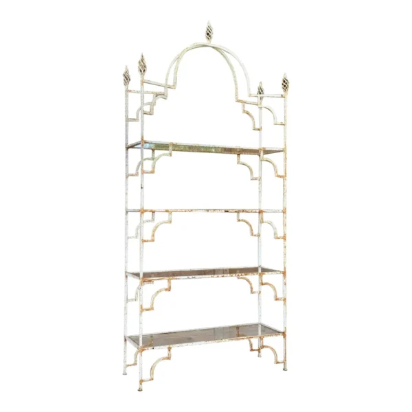 Mid-20th Century Organic Modern Moroccan Style Rustic Iron Etagere With Glass Shelves - Image 2