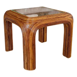 Mid-20th Century Organic Modern Pencil Rattan Side Drink Table