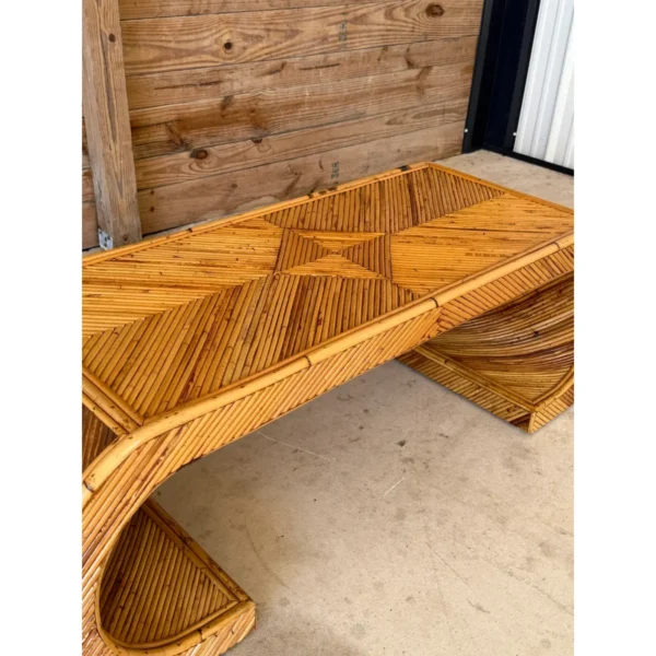 Mid-20th Century Organic Modern Restored Pencil Rattan Scroll Coffee Table - Image 10