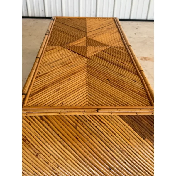Mid-20th Century Organic Modern Restored Pencil Rattan Scroll Coffee Table - Image 6
