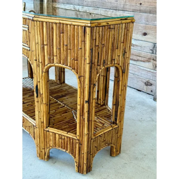 Mid-20th Century Organic Modern Restored Split Rattan Console Table With Custom Hand-Applied Top - Image 8
