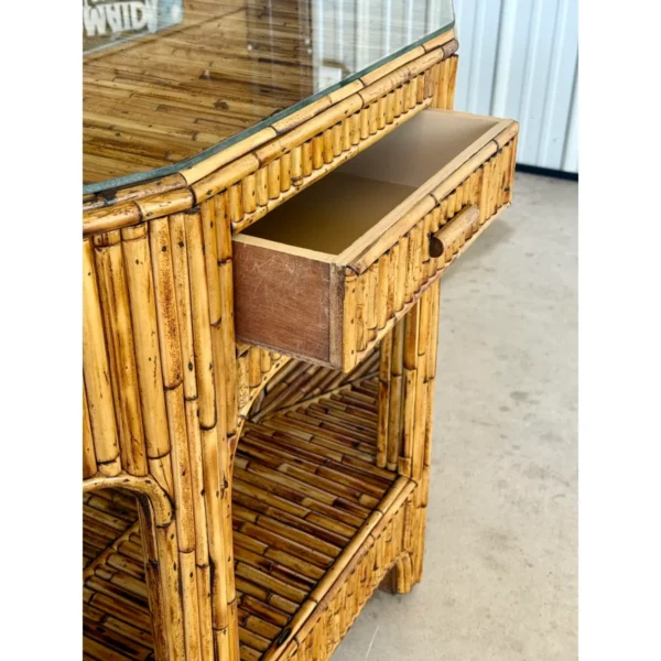 Mid-20th Century Organic Modern Restored Split Rattan Console Table With Custom Hand-Applied Top - Image 7