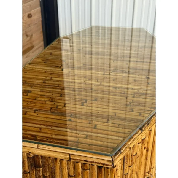 Mid-20th Century Organic Modern Restored Split Rattan Console Table With Custom Hand-Applied Top - Image 3