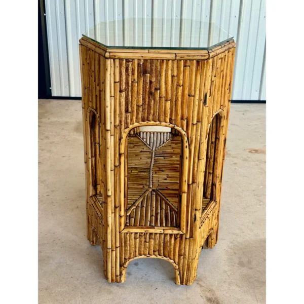 Mid-20th Century Organic Modern Restored Split Rattan Console Table With Custom Hand-Applied Top - Image 13