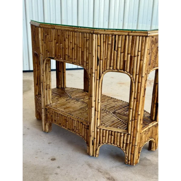 Mid-20th Century Organic Modern Restored Split Rattan Console Table With Custom Hand-Applied Top - Image 4