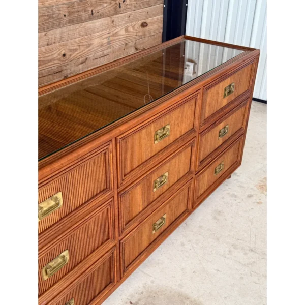 Mid-20th Century Regency Campaign Reed Wood Nine Drawer Dresser Sideboard - Image 9