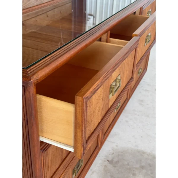 Mid-20th Century Regency Campaign Reed Wood Nine Drawer Dresser Sideboard - Image 7