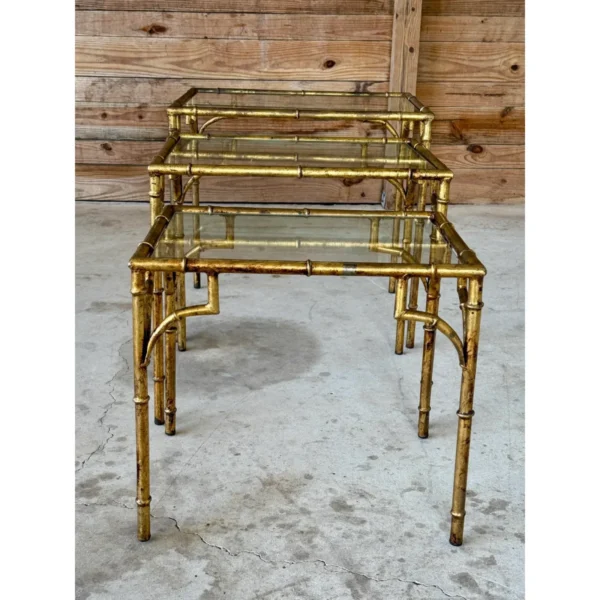 Mid-20th Century Regency Gilded Faux Bamboo Metal Nesting Tables-Set of Three - Image 12