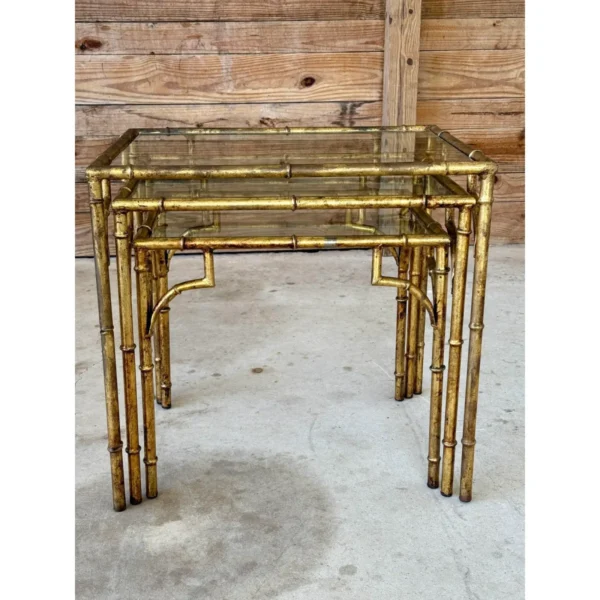 Mid-20th Century Regency Gilded Faux Bamboo Metal Nesting Tables-Set of Three - Image 9