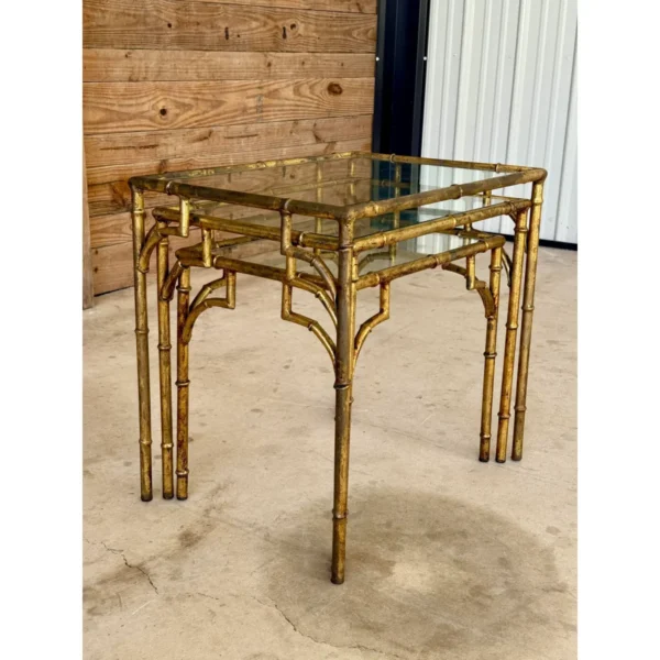 Mid-20th Century Regency Gilded Faux Bamboo Metal Nesting Tables-Set of Three - Image 10