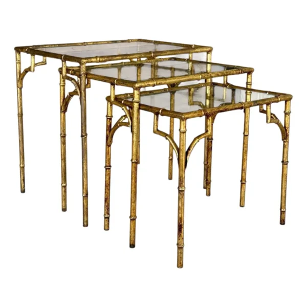 Mid-20th Century Regency Gilded Faux Bamboo Metal Nesting Tables-Set of Three - Image 2
