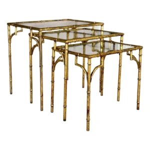 Mid-20th Century Regency Gilded Faux Bamboo Metal Nesting Tables-Set of Three