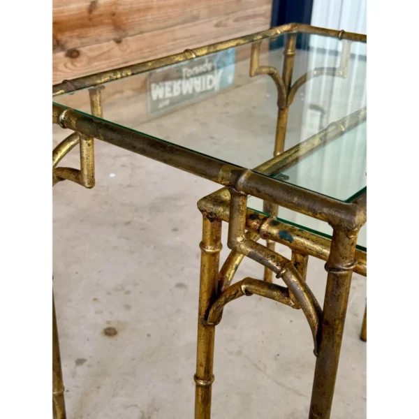 Mid-20th Century Regency Gilded Faux Bamboo Metal Nesting Tables-Set of Three - Image 6