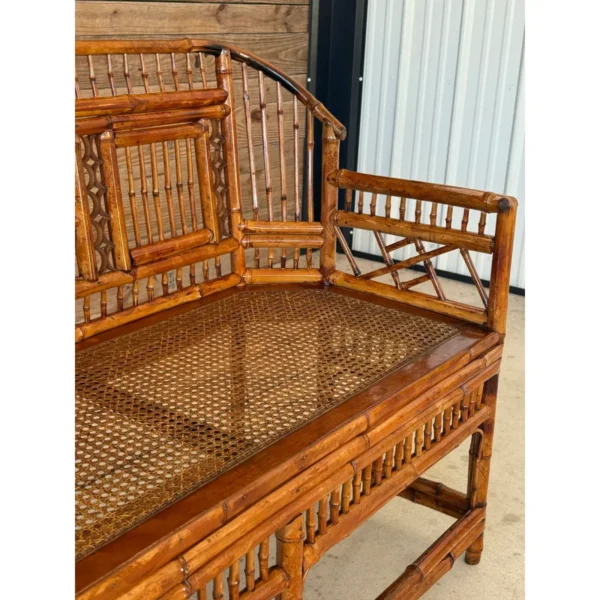 Mid-20th Century Restored Coastal Brighton Pavilion Bamboo and Cane Settee - Image 13