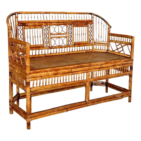 Mid-20th Century Restored Coastal Brighton Pavilion Bamboo and Cane Settee - Image 2