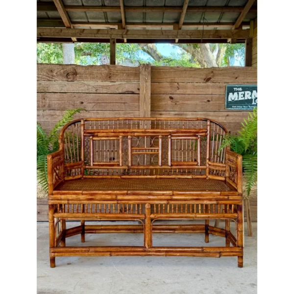 Mid-20th Century Restored Coastal Brighton Pavilion Bamboo and Cane Settee - Image 12