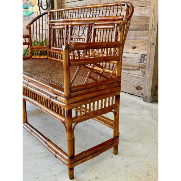 Mid-20th Century Restored Coastal Brighton Pavilion Bamboo and Cane Settee - Image 5
