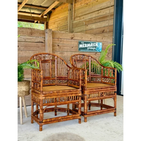 Mid-20th Century Restored Coastal Brighton Pavilion Bamboo Cane Side Chairs-Pair - Image 3