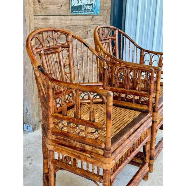Mid-20th Century Restored Coastal Brighton Pavilion Bamboo Cane Side Chairs-Pair - Image 4