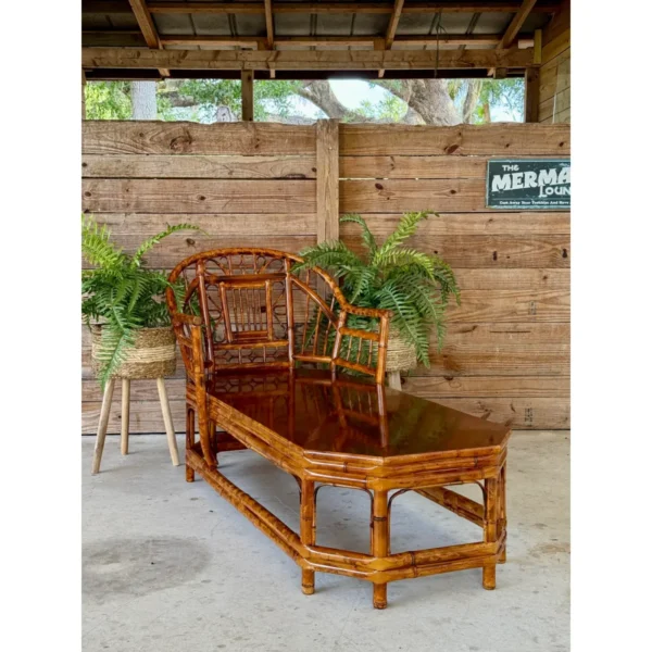Mid-20th Century Restored Coastal Scorched Bamboo Chaise in the Style of Brighton Pavilion - Image 13
