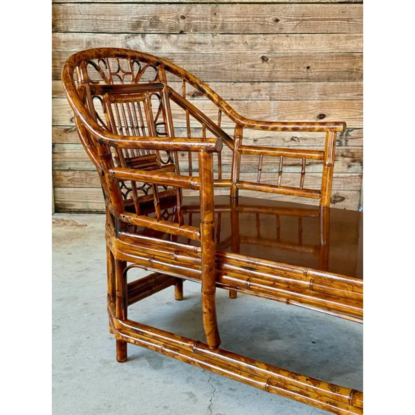 Mid-20th Century Restored Coastal Scorched Bamboo Chaise in the Style of Brighton Pavilion - Image 10