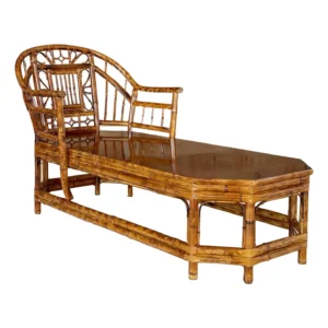 Mid-20th Century Restored Coastal Scorched Bamboo Chaise in the Style of Brighton Pavilion