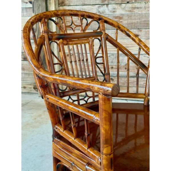 Mid-20th Century Restored Coastal Scorched Bamboo Chaise in the Style of Brighton Pavilion - Image 3