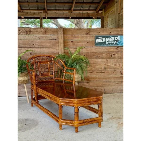 Mid-20th Century Restored Coastal Scorched Bamboo Chaise in the Style of Brighton Pavilion - Image 7