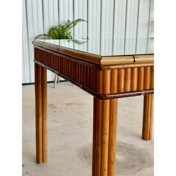 Mid-20th Century Restored Organic Modern Coastal Rattan Card or Game Table With Grasscloth and Glass - Image 11