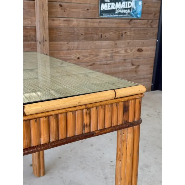 Mid-20th Century Restored Organic Modern Coastal Rattan Card or Game Table With Grasscloth and Glass - Image 6