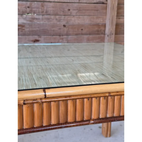 Mid-20th Century Restored Organic Modern Coastal Rattan Card or Game Table With Grasscloth and Glass - Image 7