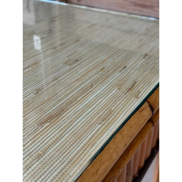 Mid-20th Century Restored Organic Modern Coastal Rattan Card or Game Table With Grasscloth and Glass - Image 13