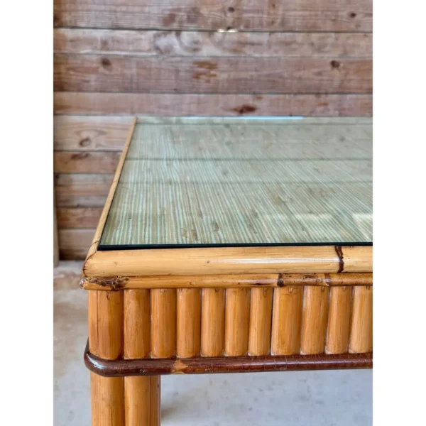 Mid-20th Century Restored Organic Modern Coastal Rattan Card or Game Table With Grasscloth and Glass - Image 4