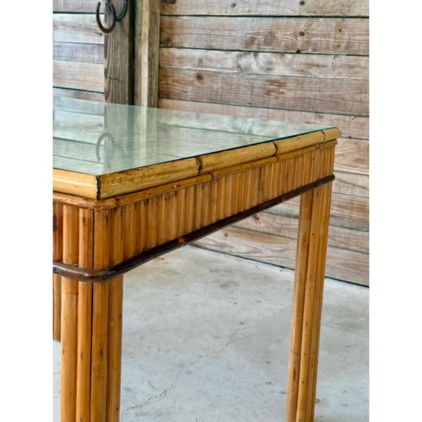 Mid-20th Century Restored Organic Modern Coastal Rattan Card or Game Table With Grasscloth and Glass - Image 9