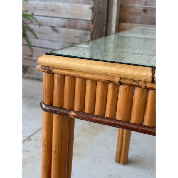 Mid-20th Century Restored Organic Modern Coastal Rattan Card or Game Table With Grasscloth and Glass - Image 12