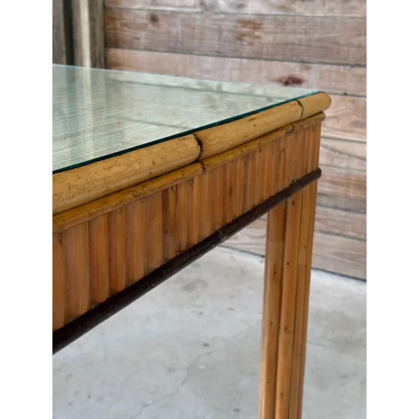 Mid-20th Century Restored Organic Modern Coastal Rattan Card or Game Table With Grasscloth and Glass - Image 3