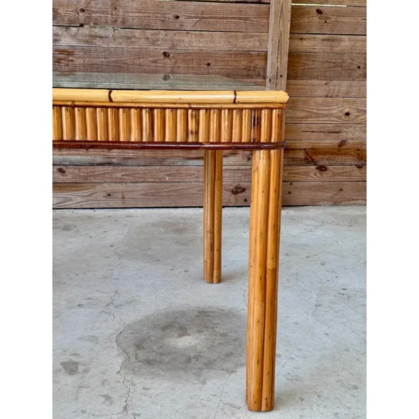 Mid-20th Century Restored Organic Modern Coastal Rattan Card or Game Table With Grasscloth and Glass - Image 8