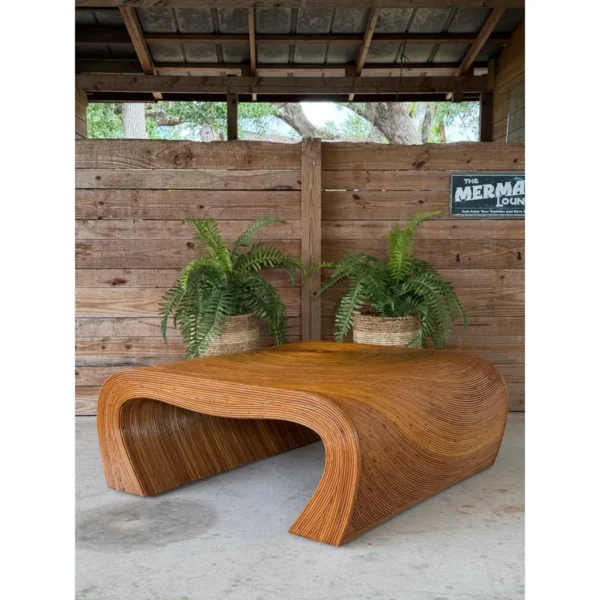 Mid-20th Century Restored Organic Modern Monumental Pencil Rattan Coffee Table - Image 11
