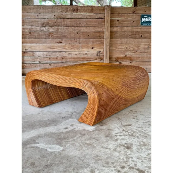 Mid-20th Century Restored Organic Modern Monumental Pencil Rattan Coffee Table - Image 12