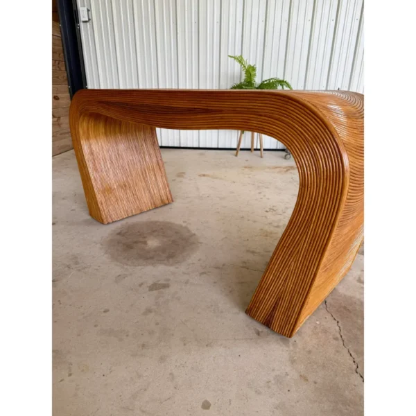 Mid-20th Century Restored Organic Modern Pencil Rattan Console Table - Image 3