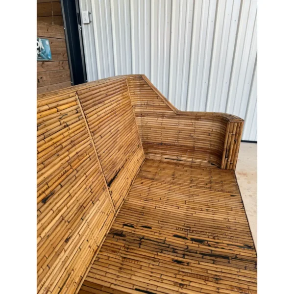 Mid-20th Century Restored Organic Modern Split Rattan Sculptural Sofa - Image 3