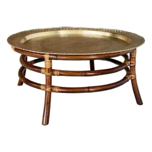 Mid-20th Century Restored Rattan and Etched Brass Tray Coffee Table – Attributed to Ficks Reed